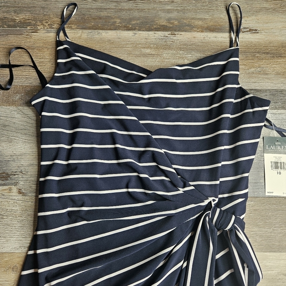 Lauren Ralph Lauren GREEN Label Strappy Midi Dress NEW Navy Blue White Size 10 - Picture 5 of 11